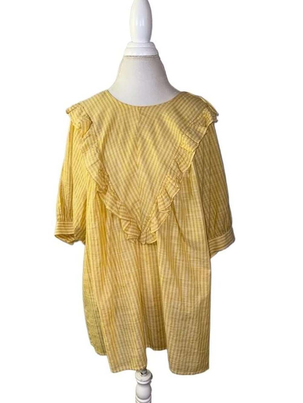 Terra & Sky Women's Yellow Plaid Ruffled Short Sleeve Tunic Top Size 2X